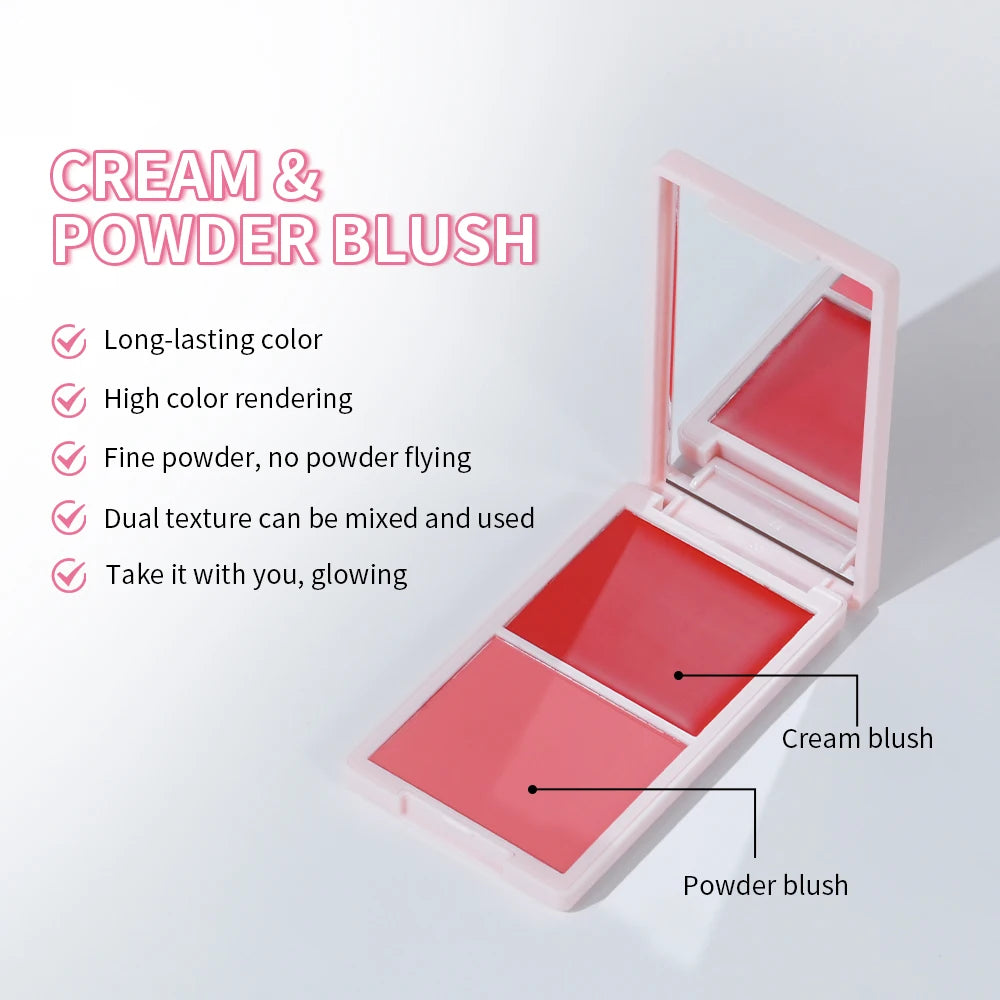 2 em 1 creme & pó blush fosco natural blush paleta de maquiagem dos olhos longa duração alta renderização de cor brilhante mindinho patrick ta blush