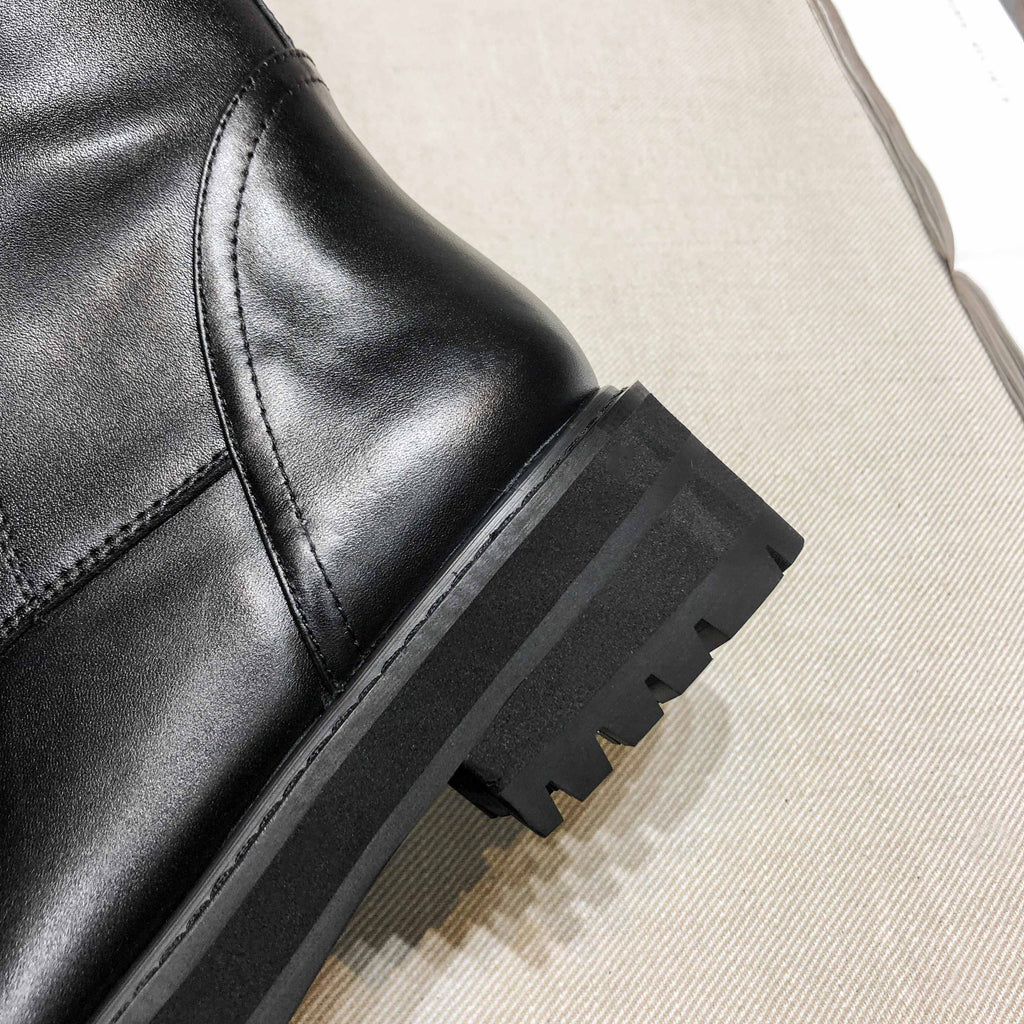 Krazing pot-botas de couro genuíno com cordões e saltos baixos, dedo do pé redondo, punk, superstar, fecho de fivela, sobre o joelho, tamanho grande