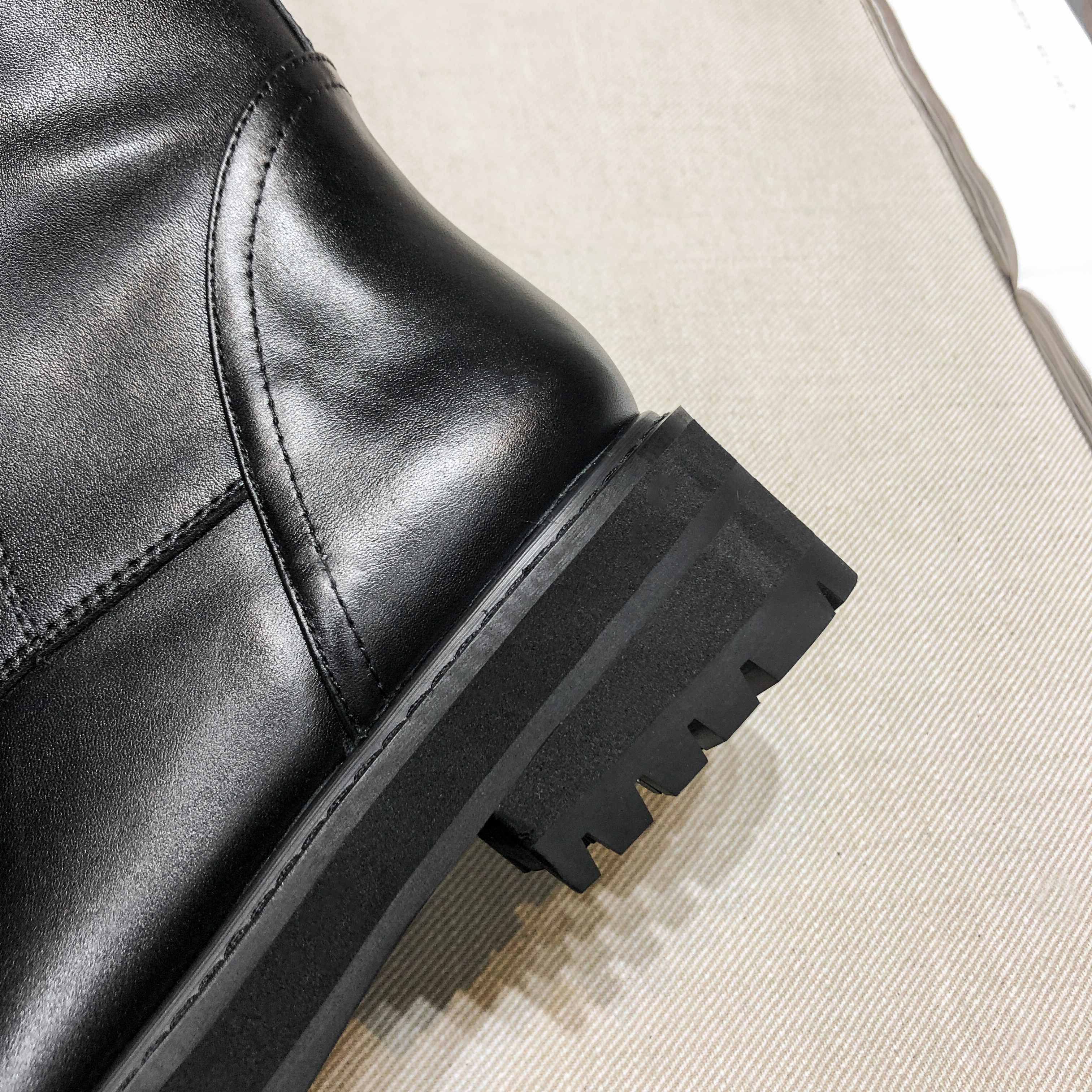 Krazing pot-botas de couro genuíno com cordões e saltos baixos, dedo do pé redondo, punk, superstar, fecho de fivela, sobre o joelho, tamanho grande
