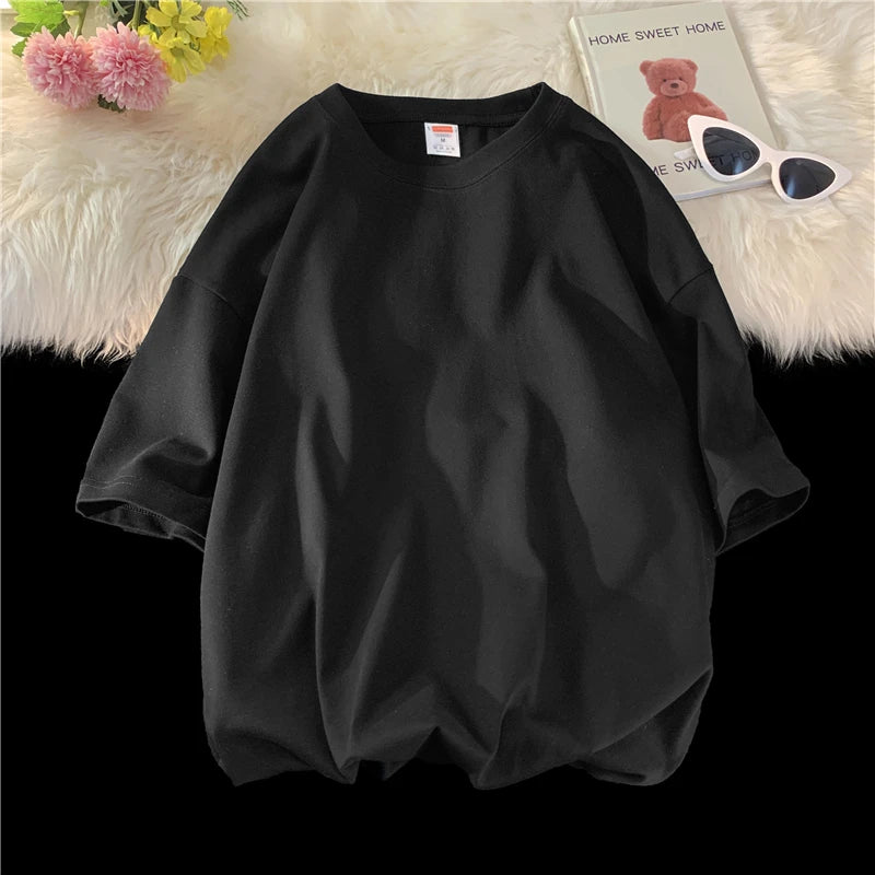 Novo verão masculino t camisa moda sólida básico solto hip hop manga curta camisetas para homens feminino casual algodão streetwear topo t