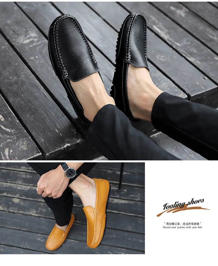 Sapatos de couro masculino luxo na moda casual deslizamento em mocassins formais mocassins italiano preto masculino sapatos de condução tênis plus size