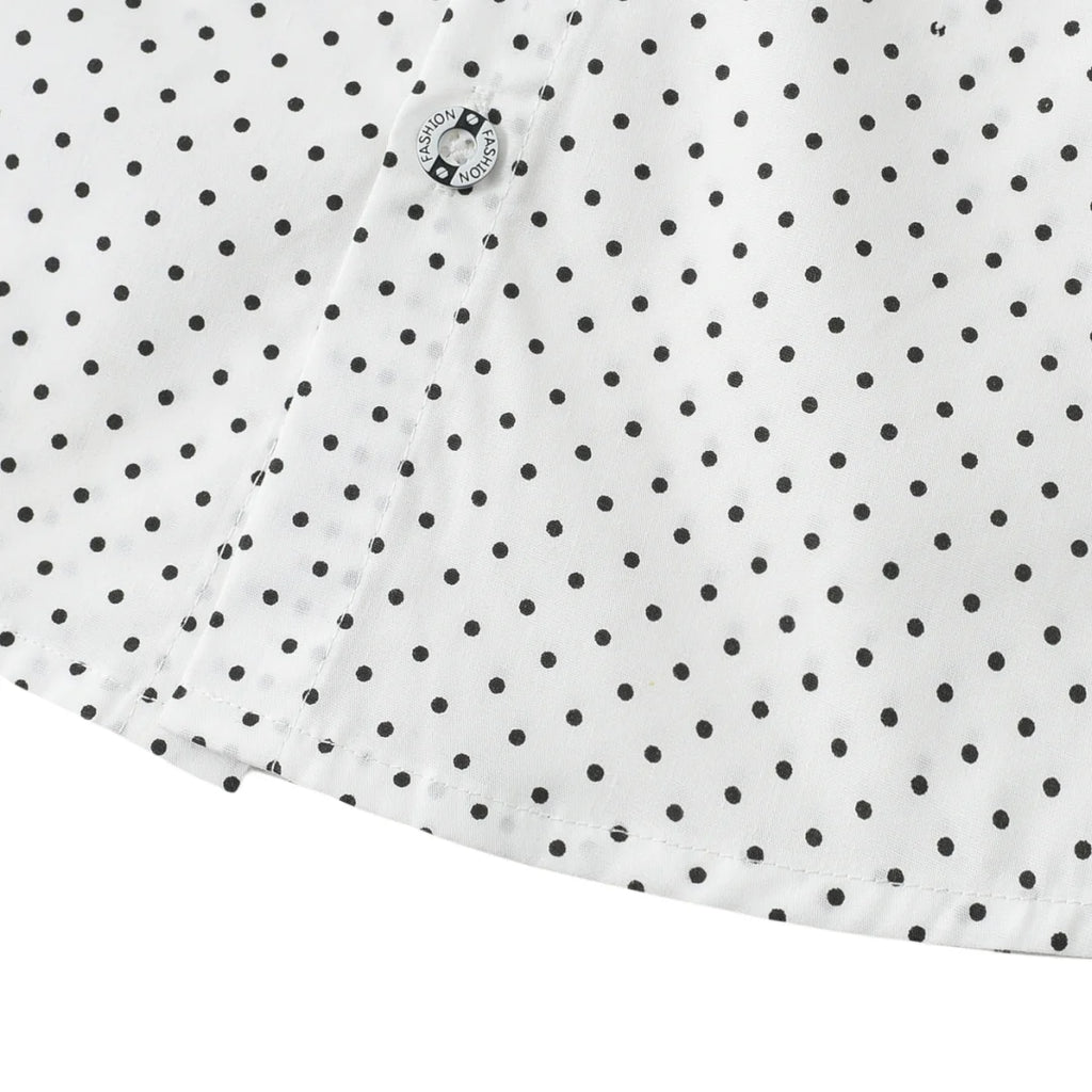 Camisa estampada às bolinhas com calças sólidas para meninos, conjunto de arco suspensor infantil, roupa de cavalheiro, traje de aniversário, 2 a 6 anos, primavera