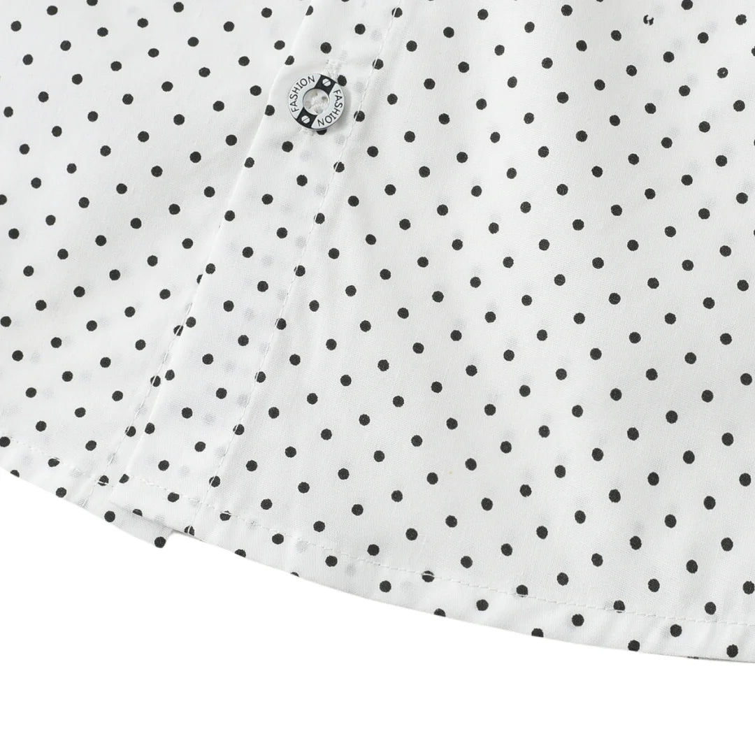 Camisa estampada às bolinhas com calças sólidas para meninos, conjunto de arco suspensor infantil, roupa de cavalheiro, traje de aniversário, 2 a 6 anos, primavera