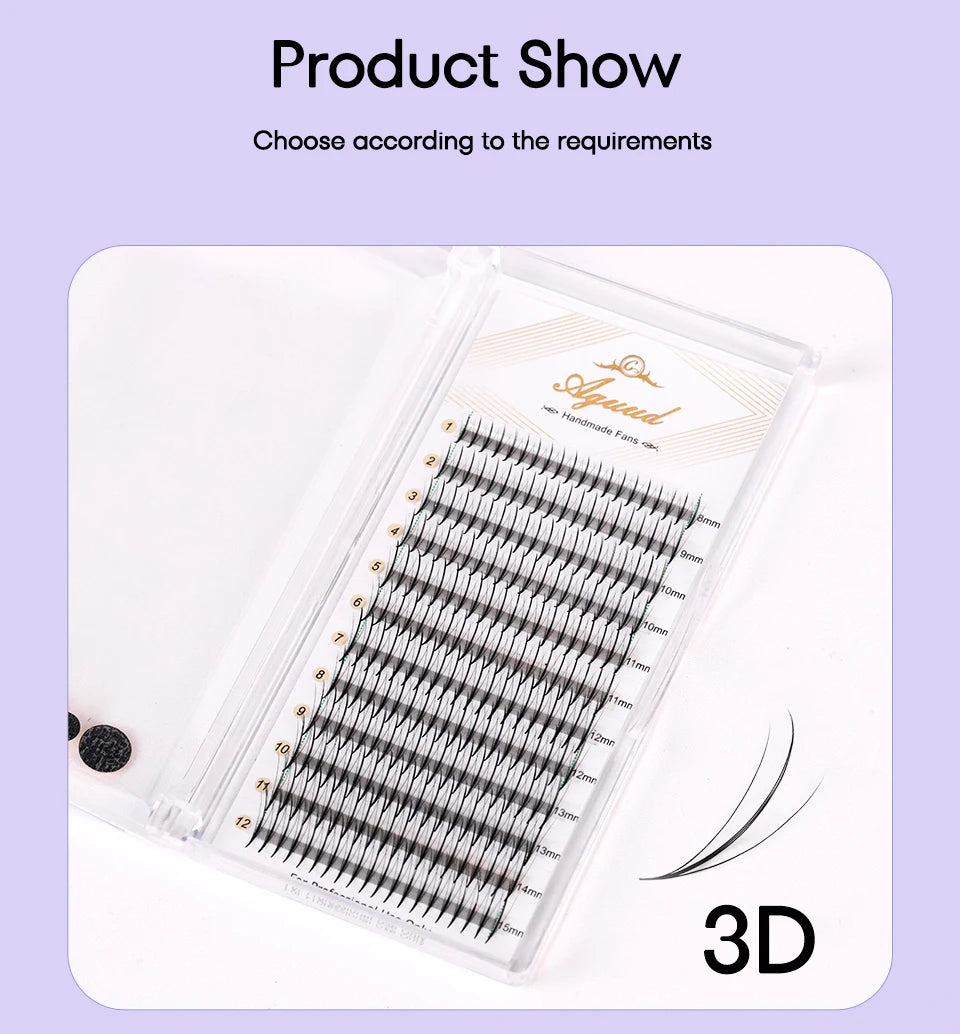 Aguud 3d/5d/7d/9d fino pré-fabricado fãs lash extensão pontiaguda base promade pico fãs cluster cílios volume russo lash extensão