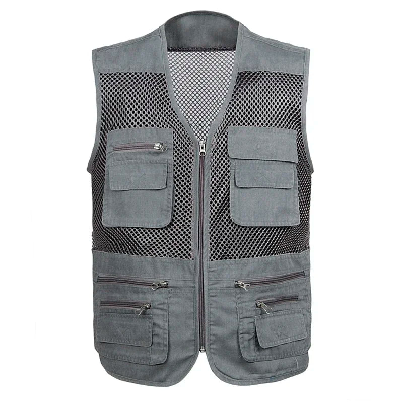 2021 homens multi-bolso clássico colete masculino sem mangas descarga sólida casaco de trabalho fotógrafo tático malha colete jaqueta