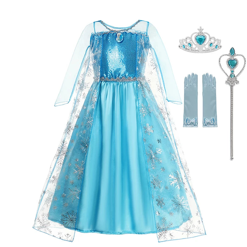 Elsa vestido para meninas elsa malha vestido longo traje crianças carnaval neve rainha cosplay vestido purim festa de aniversário vestido de baile