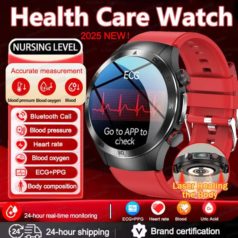 2025 novo tratamento a laser corpo e coração relógio inteligente masculino ecg + ppg ácido úrico gordura no sangue bluetooth chamada rastreador de saúde relógios inteligentes