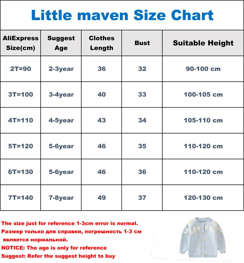 Little maven bebê meninas camisola linda luz azul roupas casuais outono crianças cardigan casaco bonito para crianças 2-7 anos