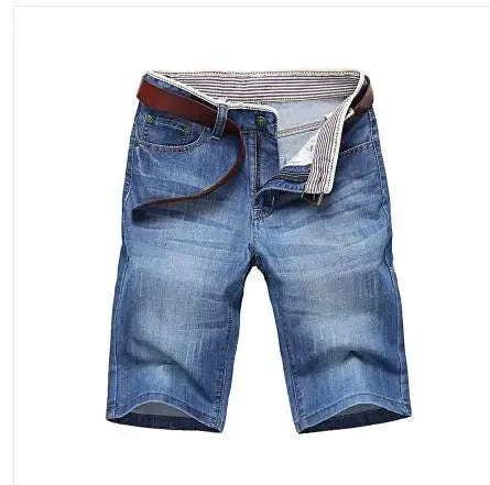 Verão shorts de brim fino para homens de boa qualidade shorts de brim homens de algodão sólido em linha reta jeans shorts masculinos azul casual jeans tamanho 40