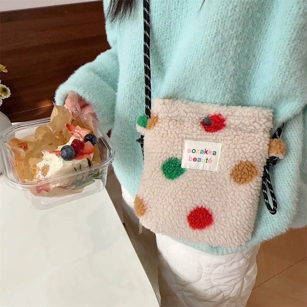 Novo ponto de pelúcia crossbody sacos para mulheres bonito rosa bolsa de ombro bolsas bolsa de telefone portátil