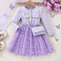 Outono e inverno vestido para crianças roupas da menina crianças vestidos de festa roxo xadrez manga longa botão crianças outfit 8 9 10 11 12 anos