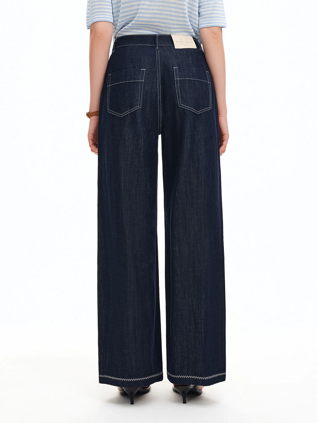 DUSHU 2026 Calça Jeans Feminina de Cintura Alta com Costura Contrastante e Perna Reta - Calça Casual para Uso Diário e Deslocamento