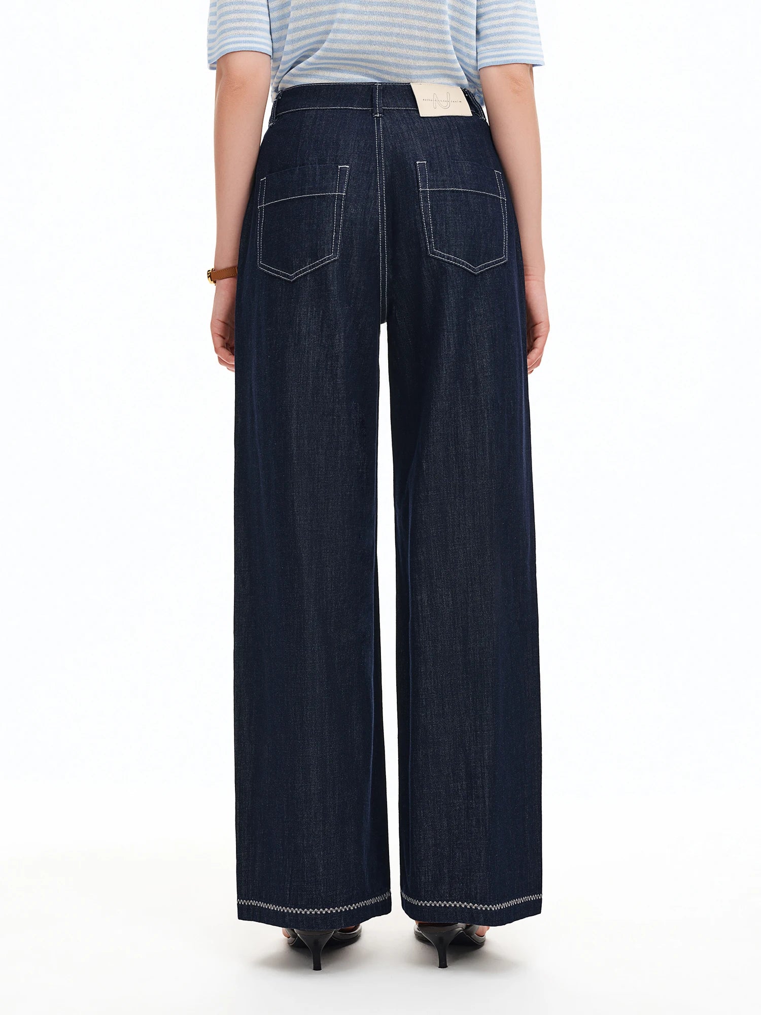 DUSHU 2026 Calça Jeans Feminina de Cintura Alta com Costura Contrastante e Perna Reta - Calça Casual para Uso Diário e Deslocamento