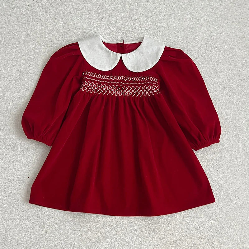 Vestido de manga comprida infantil, Roupas para bebês, Doce cor sólida, Novo, Primavera, Outono