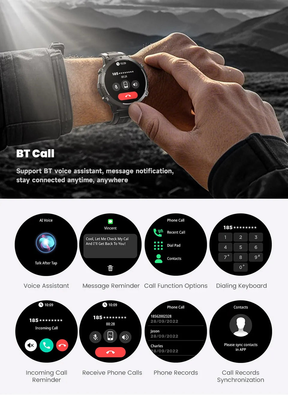 Relógio Inteligente Masculino T REX 3 com Tela AMOLED de 1.73", Bússola, Chamada BT, Resistente à Água 1ATM, Relógios Esportivos para Homens IOS Android 2026