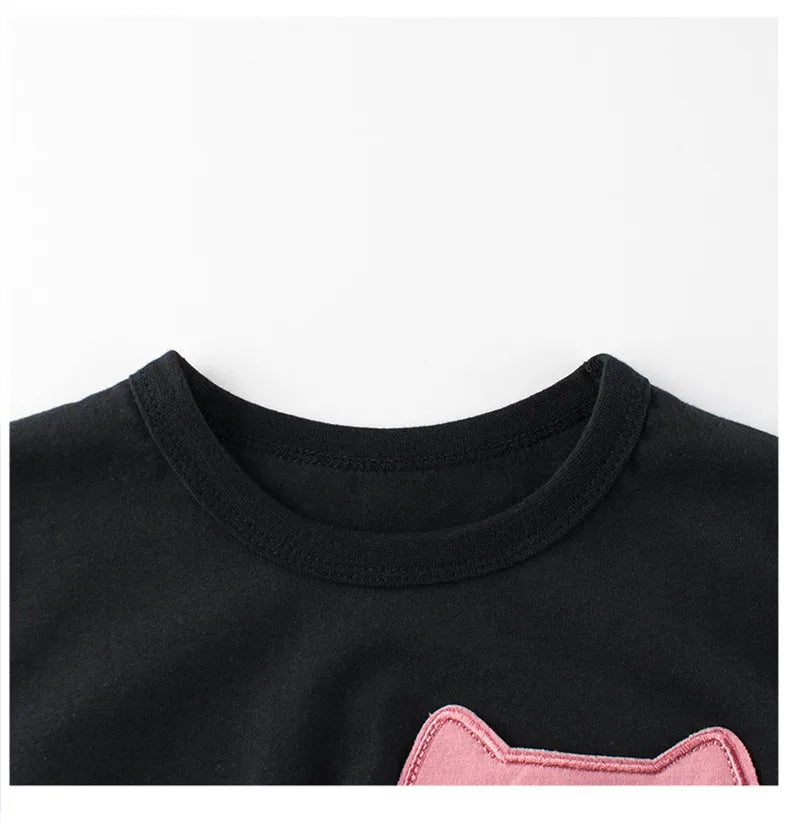 Desenhos animados, Roupas de Meninas, Crianças, Roupas de Verão, 2 Anos, 3 Anos, 4 Anos, 5 Anos, 6 Anos, 7 Anos, Camiseta de Manga Curta, 100% Algodão, Gato Bonito, 8 Anos