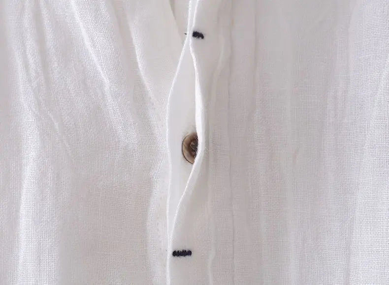 Camisa de Linho de Manga Curta para Homens, Camisa Casual Solta e Fresca de Verão em Cores Sólidas, Estilo Retro Japonês
