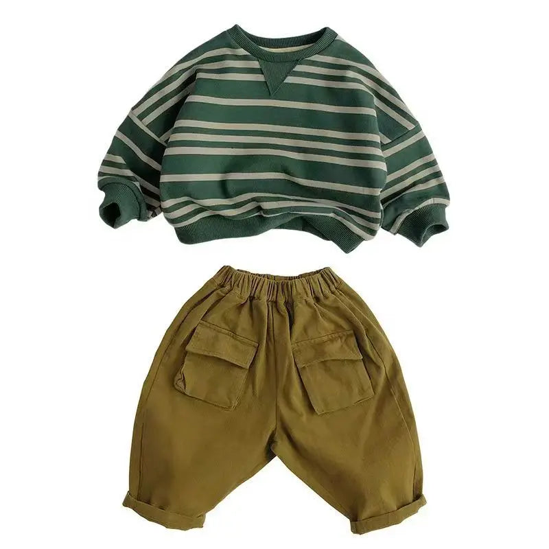 Moletom casual listrado infantil, manga comprida, tops com gola O, pulôver infantil solto, roupas de bebê, meninos, meninas, outono, novo