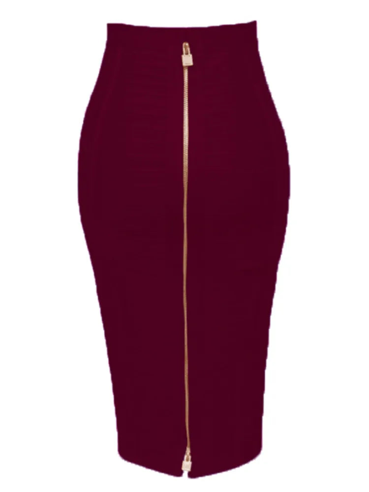 16 cores sexy sólido zíper laranja azul preto vermelho bandagem saia feminina elástica bodycon verão xl xxl lápis saias 58cm