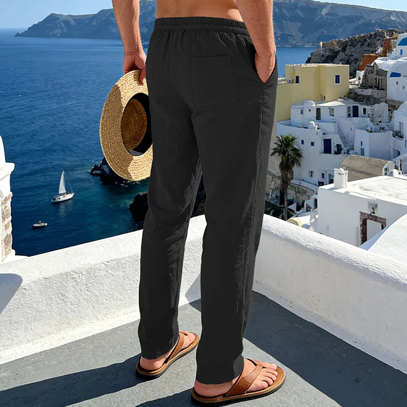 Calças de Linho Americanas Novas Primavera 2026, Tecido Leve e Respirável, Estilo Casual Solto, Cintura com Cordão, Perfeitas para Uso Diário