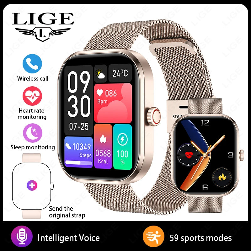 Lige 2.01 "tela hd relógio personalizado rosto relógio inteligente feminino à prova dwaterproof água esporte senhoras relógios bt chamada monitor de saúde feminino smartwatch