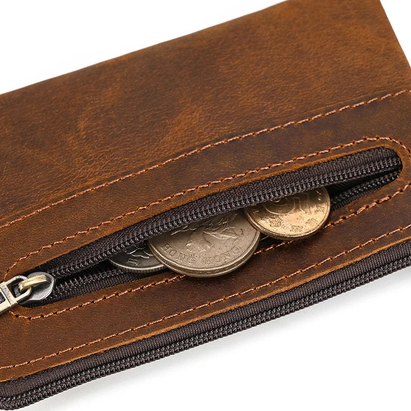 Luufan couro genuíno zíper moeda cartão bolsa de couro real rfid titular do cartão embreagem carteiras slots para homens mulheres mini bolsa fina