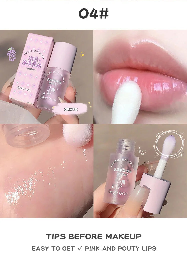 Óleo Labial Gege Bear Crystal Jelly Fruit com Pêssego, Uva e Abacate, Hidratante, Nutritivo e Clareador de Linhas Labiais