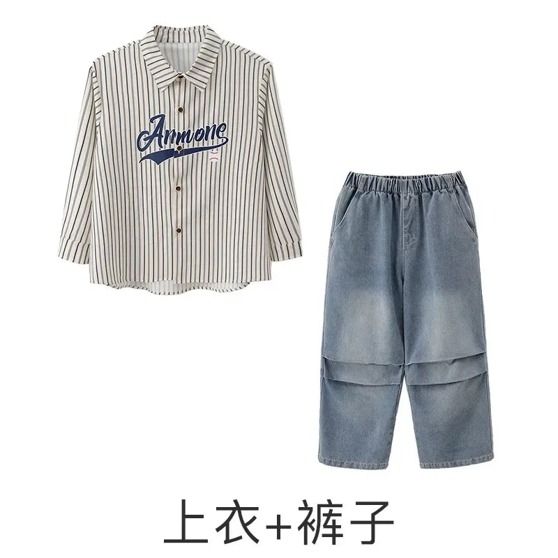 Crianças menino menina solta casual streetwear moda hip hop crianças denim camisa calça jeans define ternos agasalho roupas de palco traje