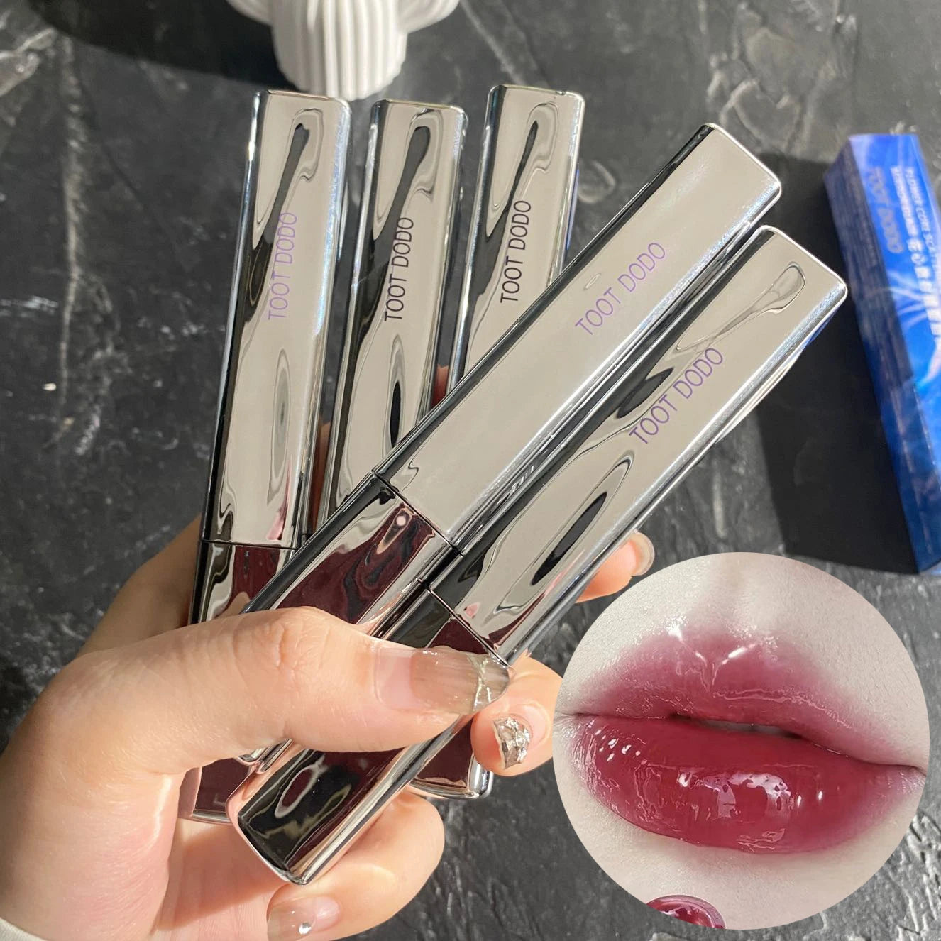 Punk roxo espelho água brilho labial tubo de prata vermelho lábio esmalte vidro óleo labial à prova dwaterproof água batom líquido nude claro matiz maquiagem 1pc