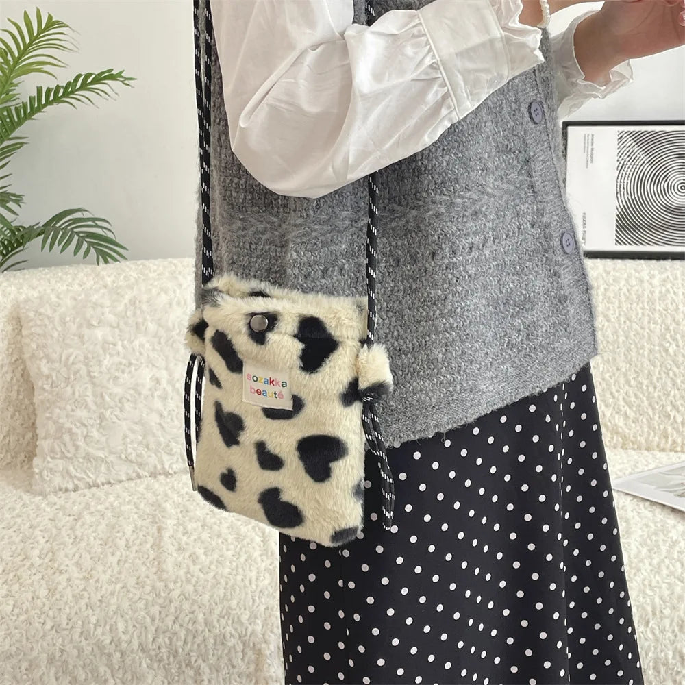 Novo ponto de pelúcia crossbody sacos para mulheres bonito rosa bolsa de ombro bolsas bolsa de telefone portátil