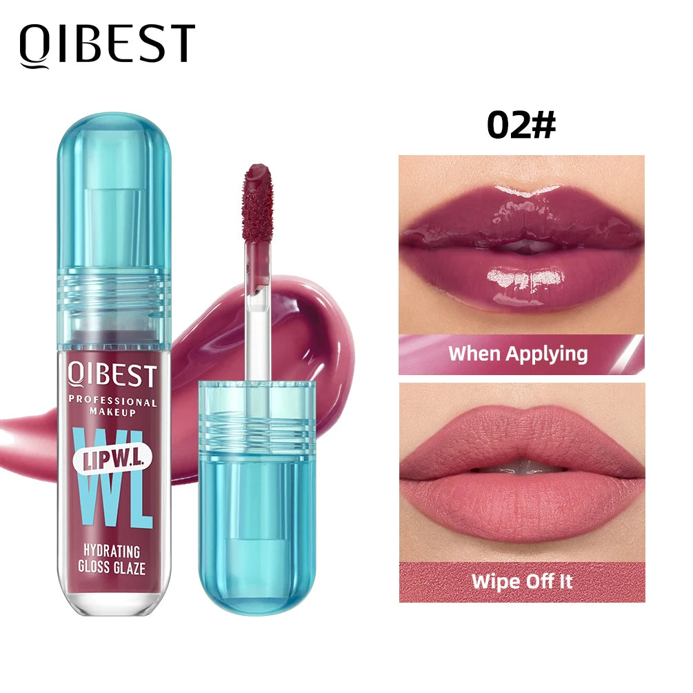 Brilho Labial Cristal QIBEST, Glaze Labial Hidratante de Longa Duração, Gloss Hidratante para Lábios
