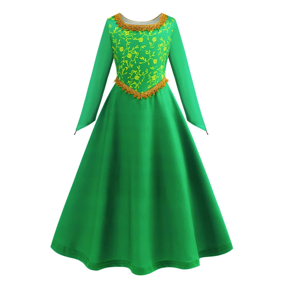 Fantasia fiona cosplay meninas vestido verde roupas dos desenhos animados monstro traje disfarce crianças role play roupas de halloween crianças
