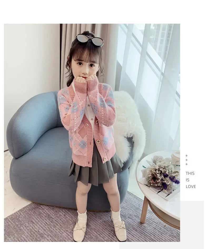 Camisola de tricô de manga cheia infantil, top single-breated, flocking outwear, roupas de bebê meninas, crianças, criança, crianças, 2t, 10 t, 12t, outono, inverno