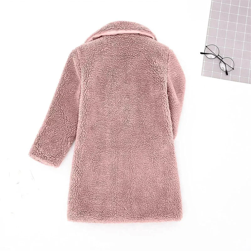 Bebê meninas casacos de pele do falso crianças inverno quente jaquetas de pelúcia crianças turndown colarinho acolchoado outerwear infantil casual roupas exteriores