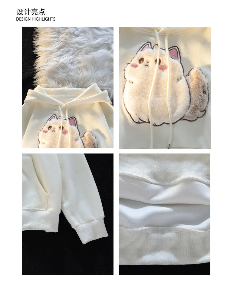 2025 primavera outono feminino casais roupas dos desenhos animados bordado adorável 3d gato impressão pulôver hoodies moletom feminino casaco com capuz
