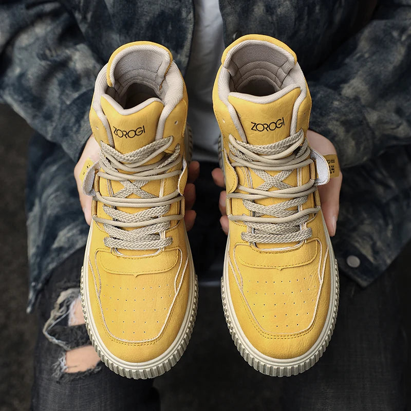 Sapatos masculinos de cano alto de inverno, sapatos esportivos casuais de couro, roupas de trabalho retrô, sapatos esportivos casuais versáteis e modernos