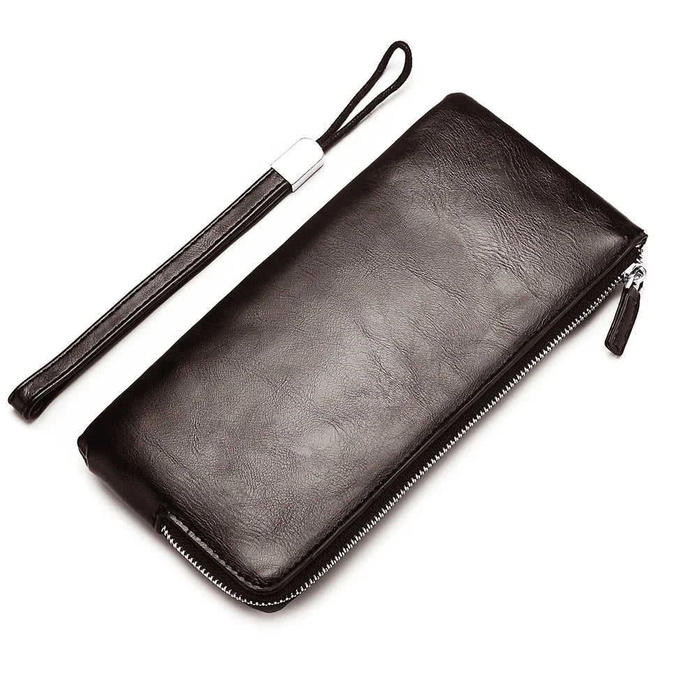 Carteiras clássicas com zíper estilo longo masculino, porta-cartão, grande capacidade, grande para celular, marca de luxo, bolsa masculina, qualidade