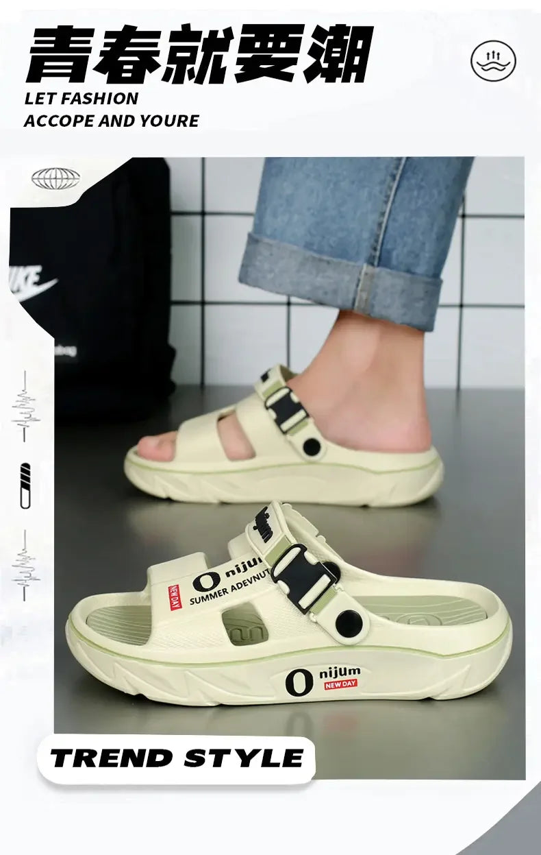Chinelos de praia masculinos sandálias ao ar livre verão confortável sandálias de praia grosso macio tamancos masculino casual água sapatos de jardim