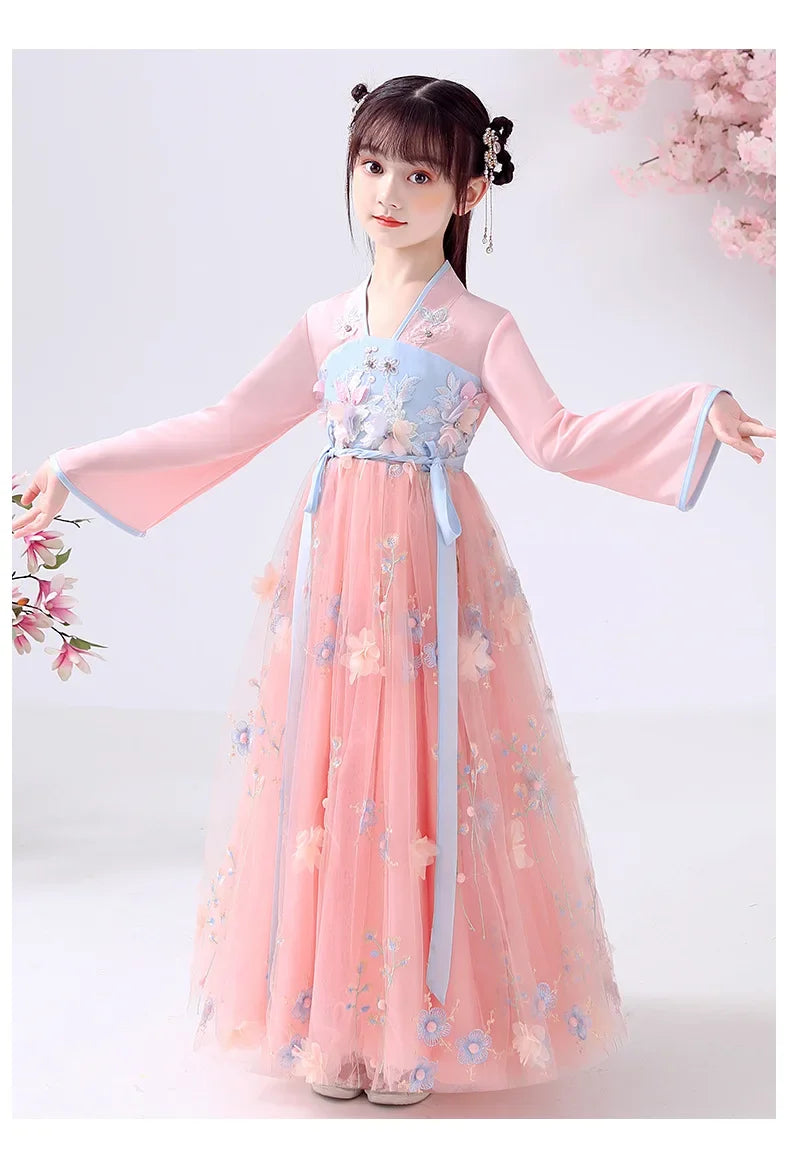 Traje de festa de verão vestidos da menina do vintage crianças roupas vestido casual bebê chinês hanfu cosplay crianças princesa meninas vestido