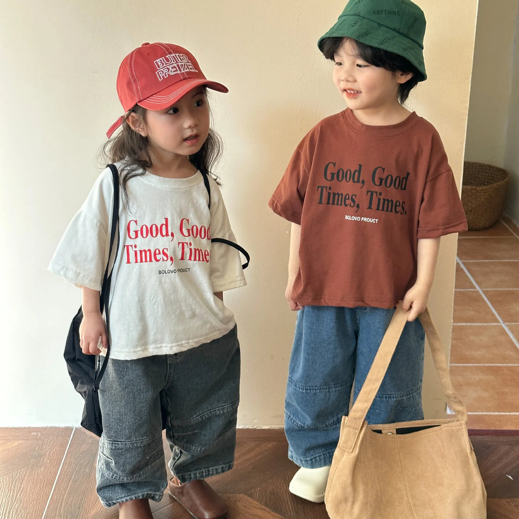 2025 verão moda solta menina crianças carta impressão camiseta menino bebê algodão manga curta camisetas criança casual topos roupas da criança