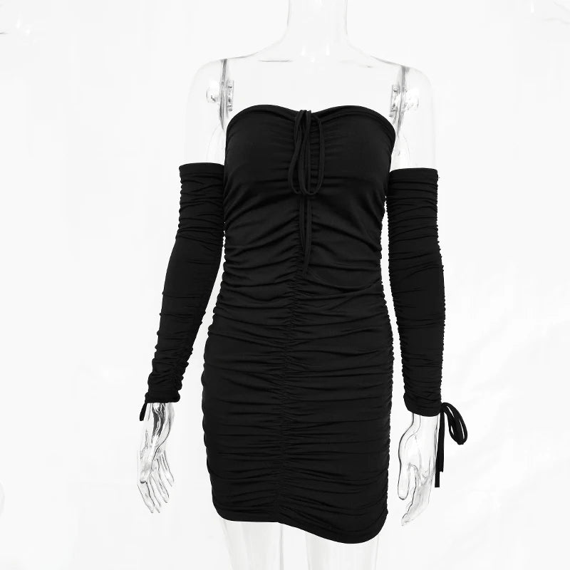 Articat feminino outono inverno bandage vestido feminino 2022 sexy fora do ombro manga longa magro elástico bodycon vestidos de festa
