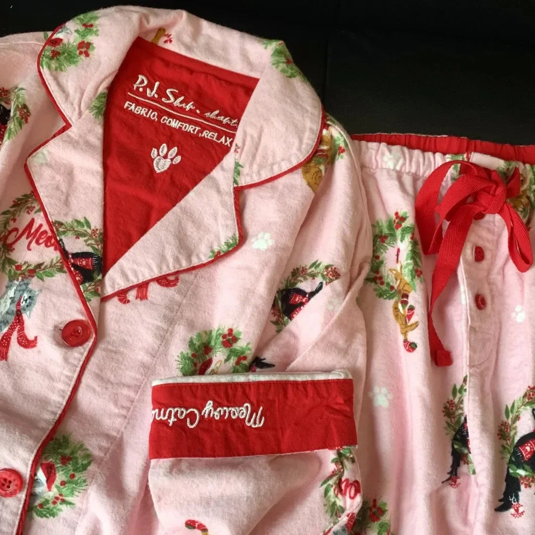 Pijama de algodão macio conjunto de pijamas femininos bonito dos desenhos animados pijamas impressão pijamas elegantes calças superiores 2 pçs femme nightwear loungewear