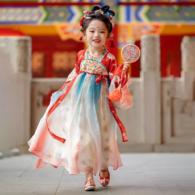 Traje de festa de verão vestidos da menina do vintage crianças roupas vestido casual bebê chinês hanfu cosplay crianças princesa meninas vestido