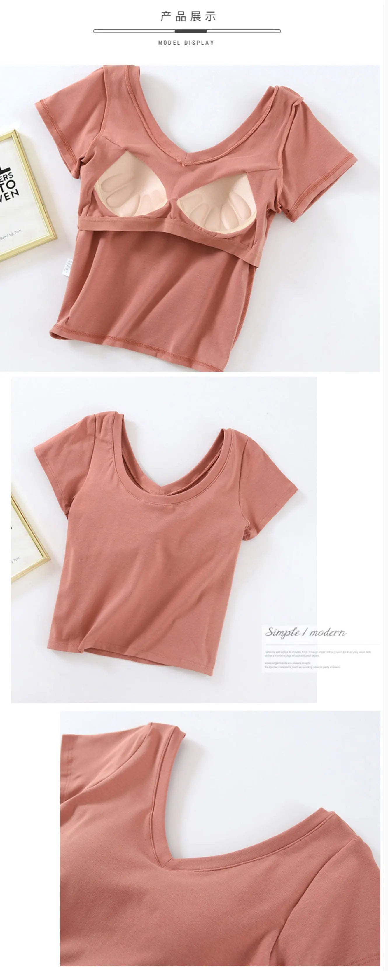 Camiseta de manga curta de algodão almofadas no peito feminino verão uma peça sleep tops com decote em v roupa exterior magro pijamas 1 peça pijamas