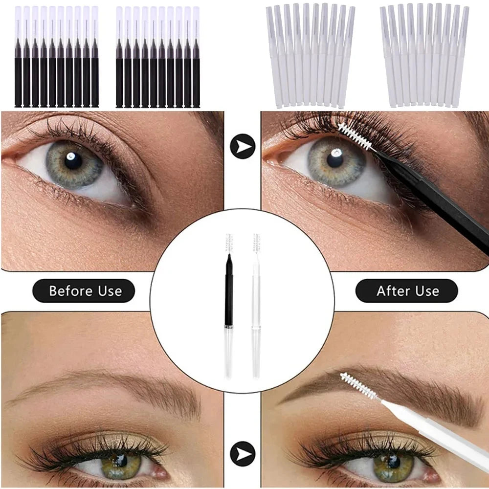 Descartável Brow Lifting Brushes, Mini Escova De Sobrancelha, Bendable Micro Cílios Aplicadores, Ferramentas De Maquiagem, Bendable, 20Pcs