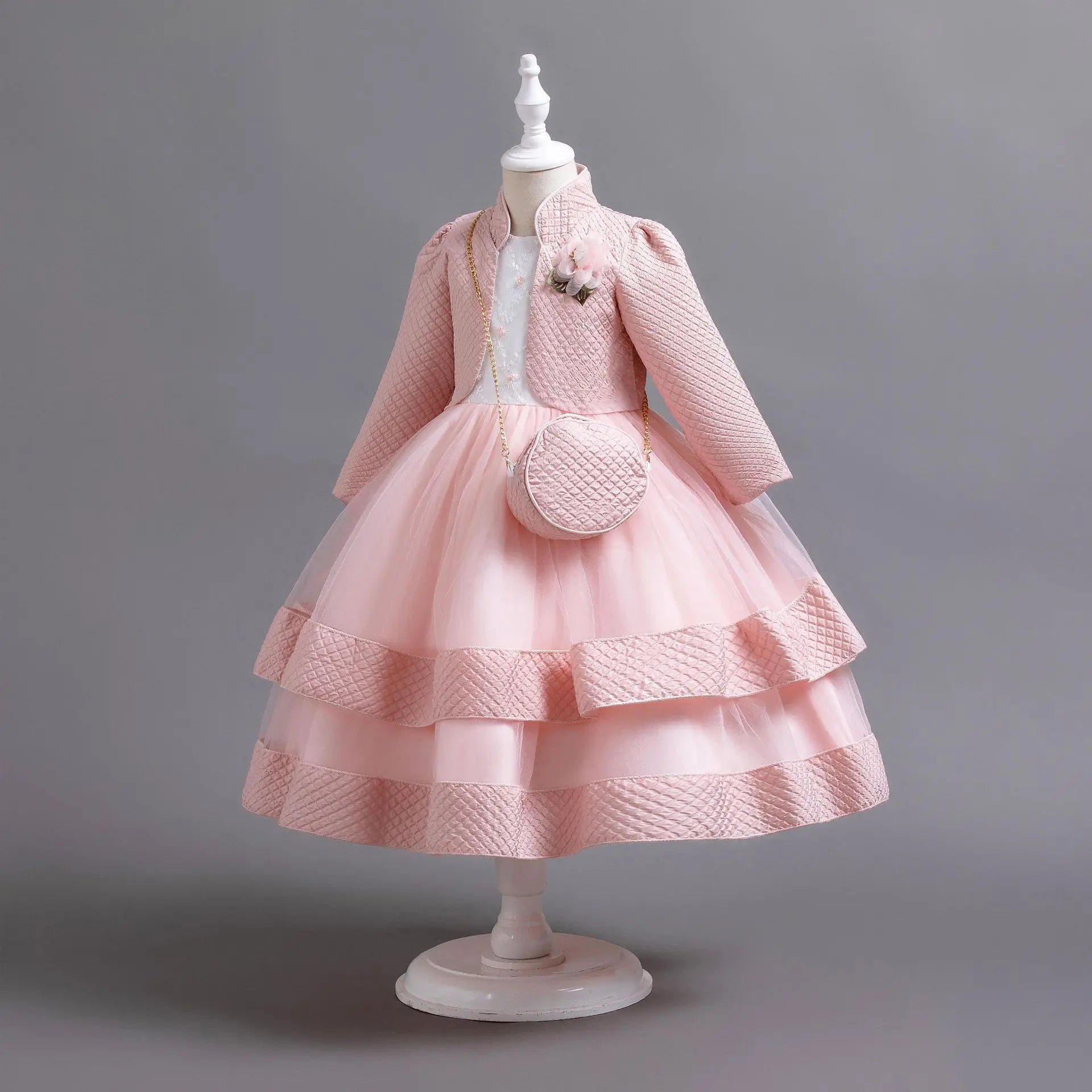 Novo outono/inverno vestido de festa de manga longa elegante menina bordado vestido de desempenho de natal saco de presente para crianças de 3 a 11 anos