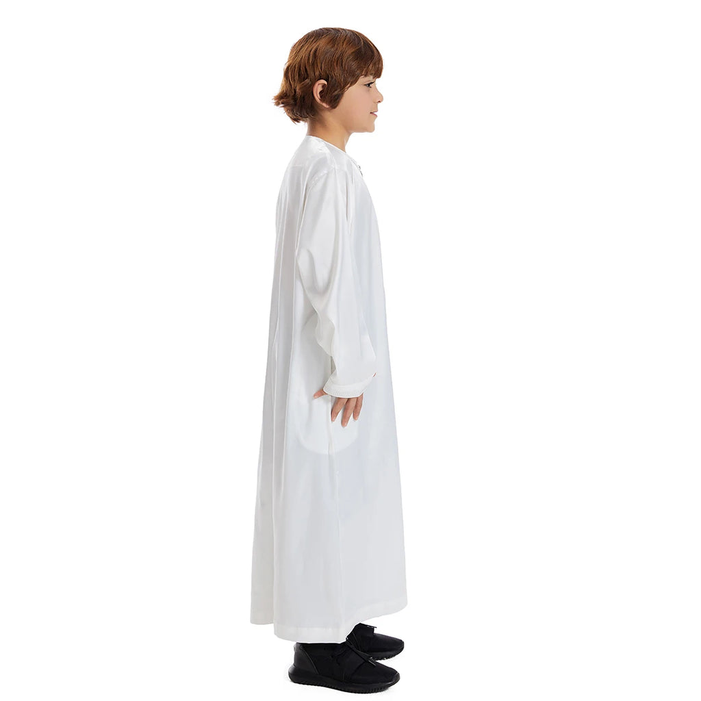 Crianças muçulmanas Abaya Ramadan Jubba Prayer Thobe, vestido longo islâmico para crianças, vestido com o pescoço para meninos, Kaftan Dubai e árabe