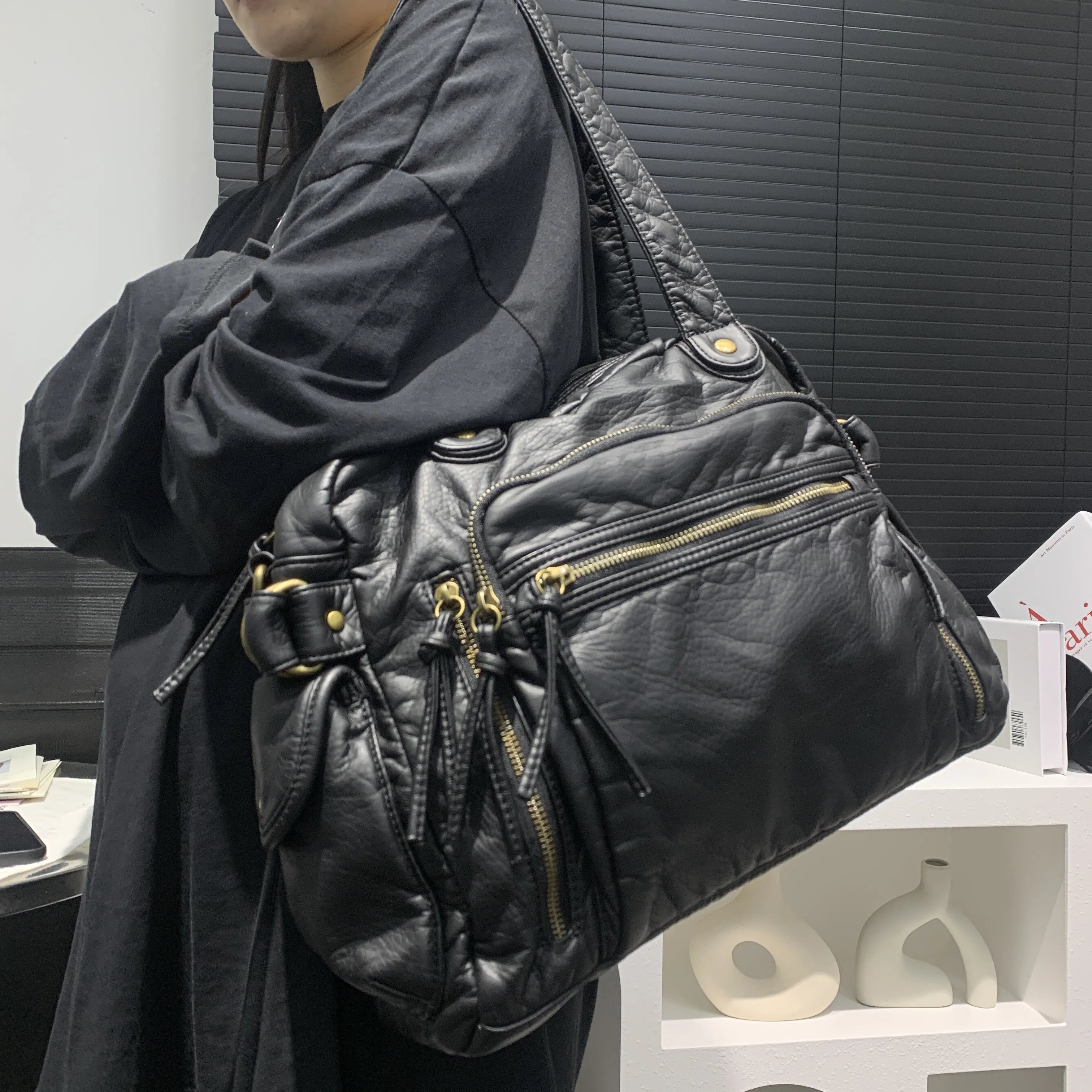 Moda feminina retro sacola de couro macio do plutônio grande capacidade bolsa de ombro y2k punk multi bolso crossbody bolsa
