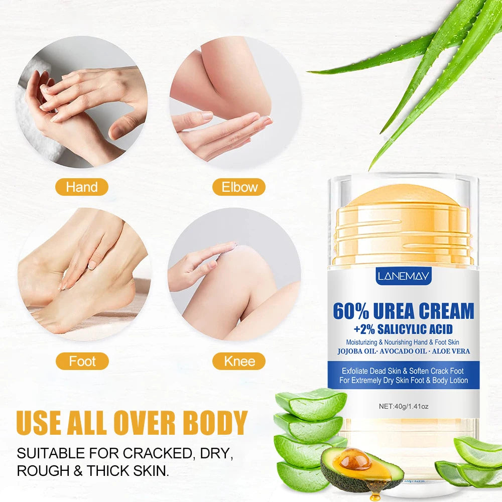 Creme Ultra-Hidratante para Pés com 60% de Ureia, Suaviza Pés Secos e Rachados, Exfoliação Suave, Creme Hidratante para Cuidados com os Pés