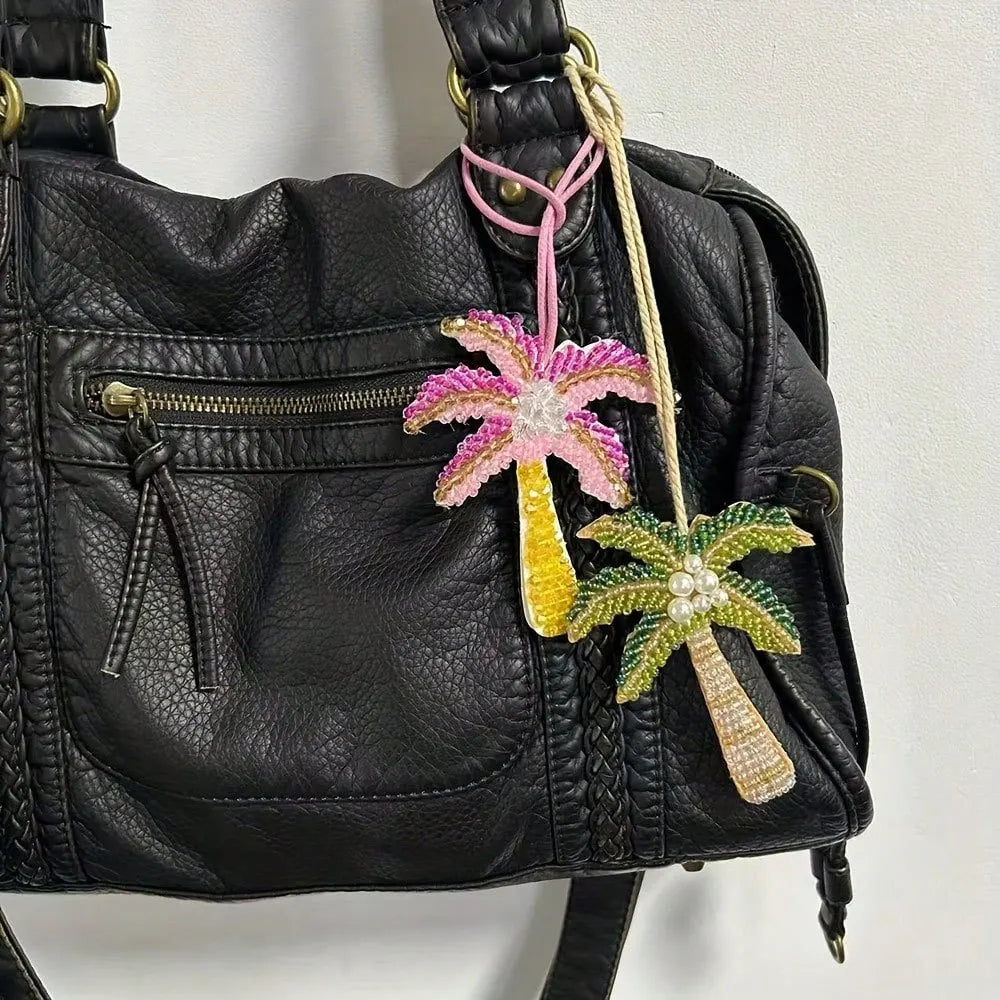 Moda multi-cor strass coqueiro saco pingente criativo pérola coqueiro saco decoração brilhante charme saco acessórios